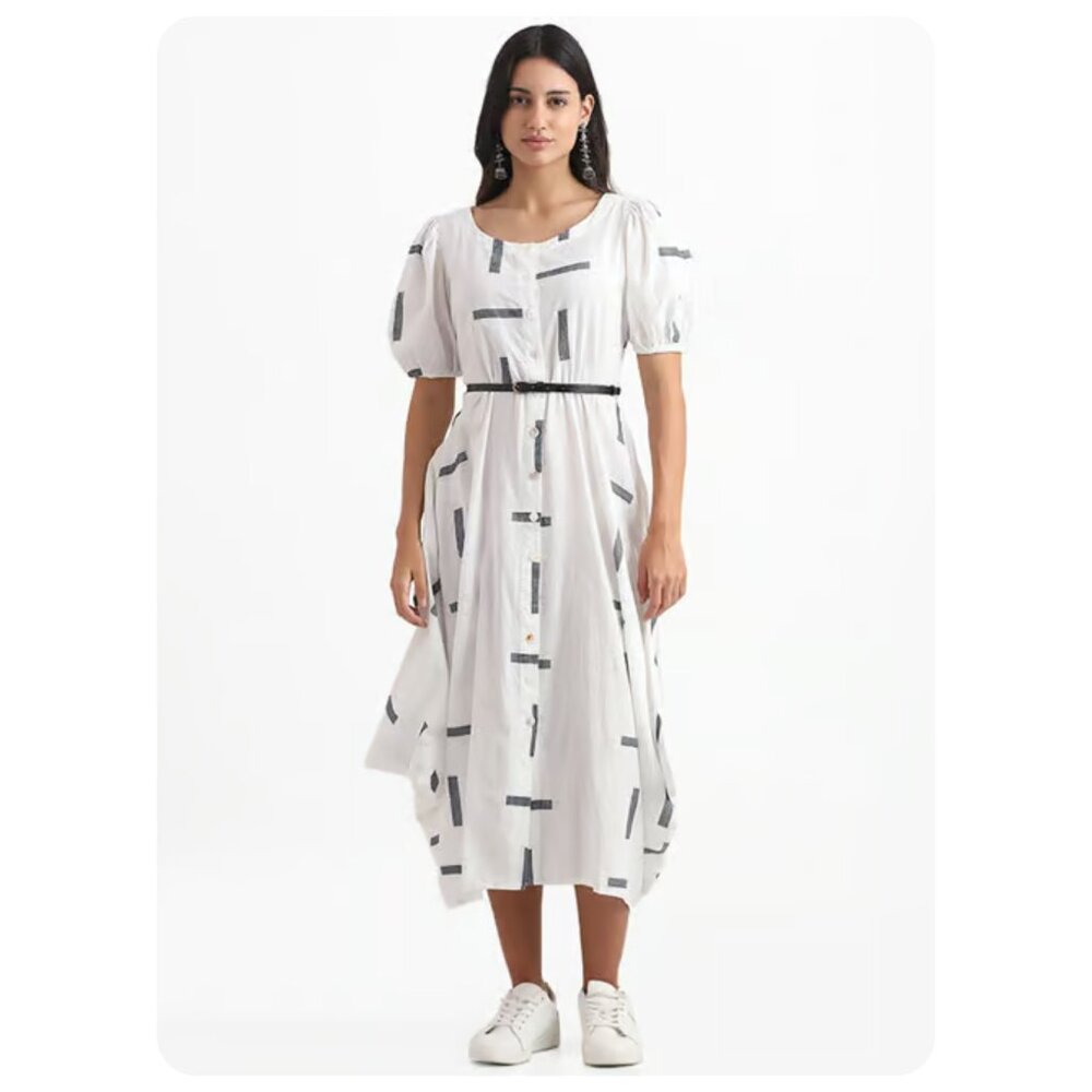 ! Bombay Paisley by Westside White Printed Dobby Dress sz L